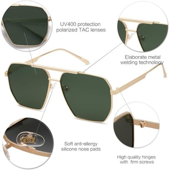 Retro Oversized Square Polarized Vintage Shades UV400 Classic Large Metal main image 4